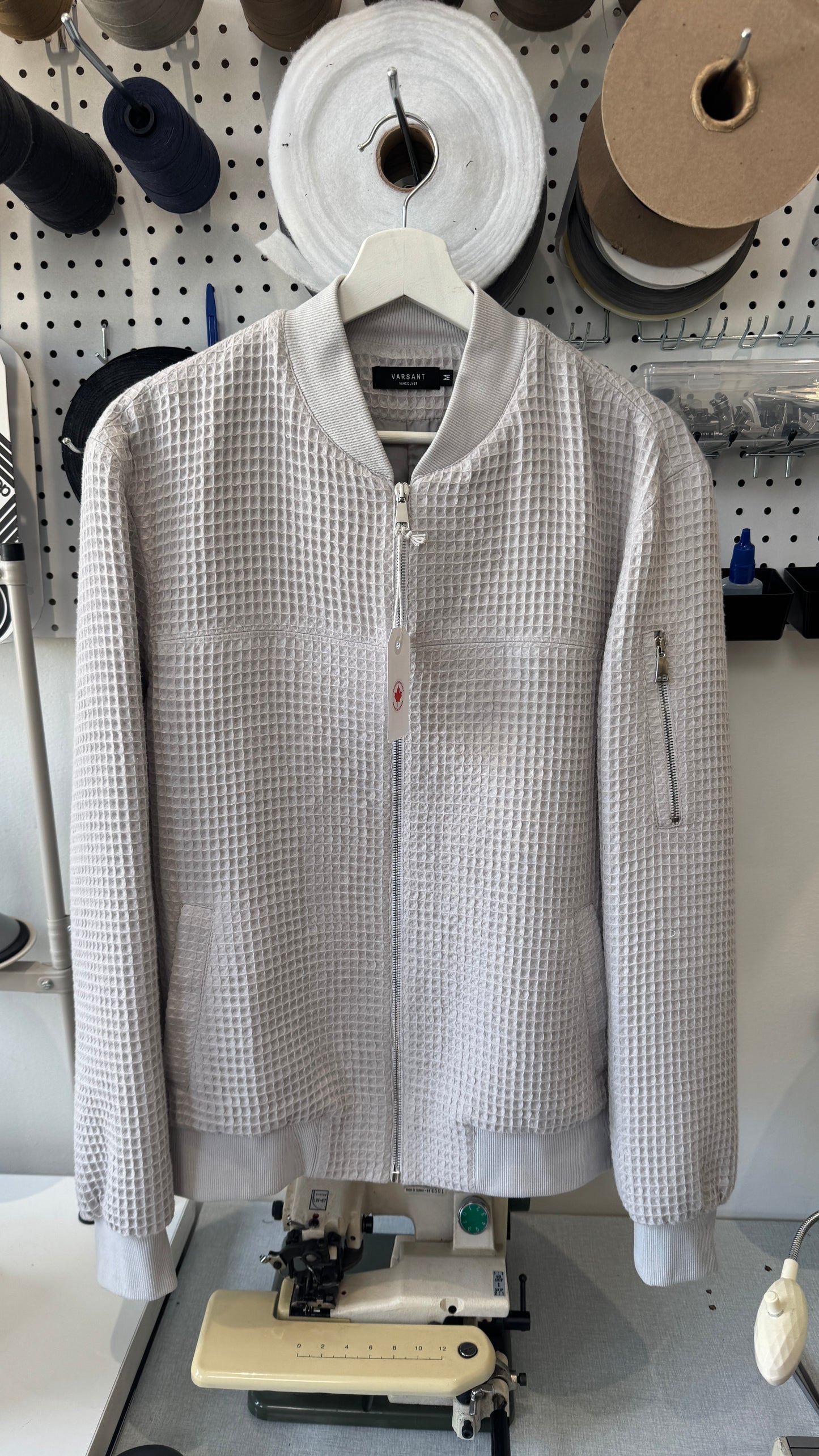 Varsant Bomber Jacket Waffle Cotton - Light Grey